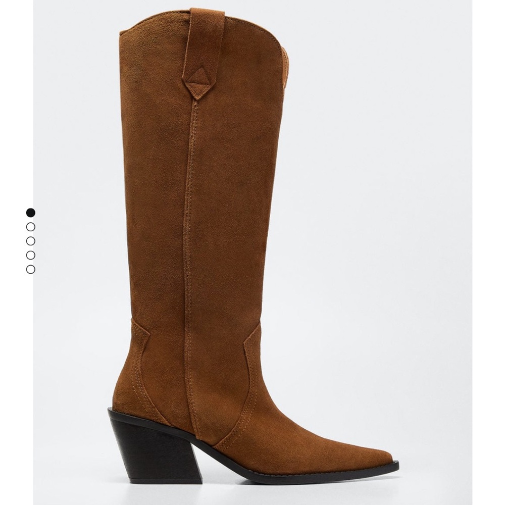BNWT Mango cowboy leather boots in brown tobacco size 5/35